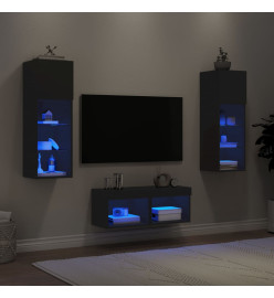 Meuble TV mural 4 pcs avec lumières LED noir