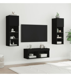 Meuble TV mural 4 pcs avec lumières LED noir