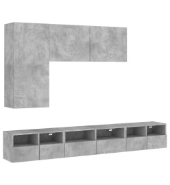 Armoires murales TV 5 pcs gris béton bois d'ingénierie