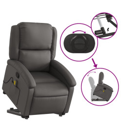 Fauteuil inclinable de massage gris cuir véritable