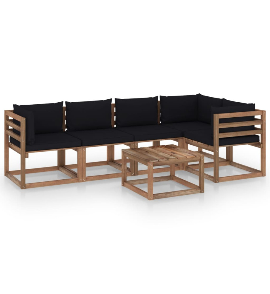 Salon palette de jardin 6 pcs et coussins Bois de pin imprégné Salon palette de jardin 6 pcs et coussins Bois de pin imprégné