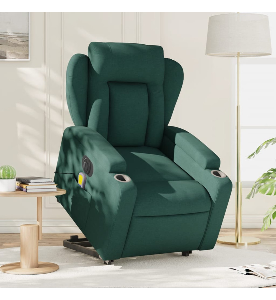 Fauteuil inclinable de massage électrique Vert foncé Tissu