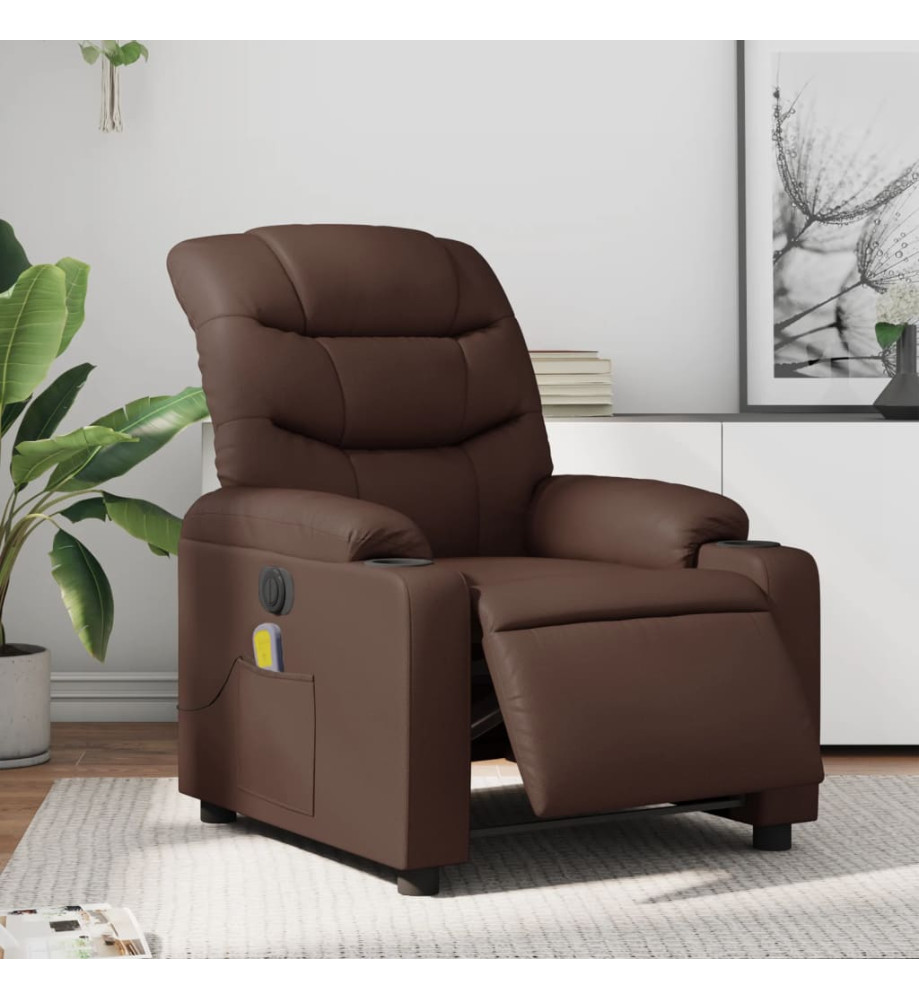 Fauteuil de massage inclinable électrique marron similicuir