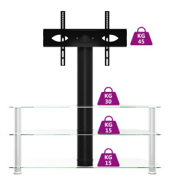 Meuble TV d'angle 3 niveaux pour 32-70 pouces noir et argenté