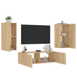 Meuble TV mural 3 pcs avec lumières LED chêne sonoma