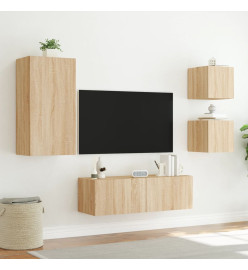 Meuble TV mural 4 pcs avec lumières LED chêne sonoma