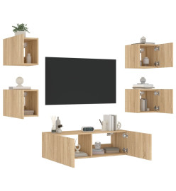 Meuble TV mural 5 pcs avec lumières LED chêne sonoma