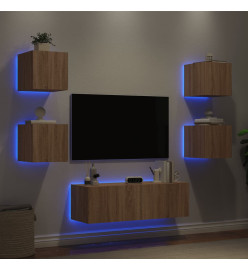 Meuble TV mural 5 pcs avec lumières LED chêne sonoma