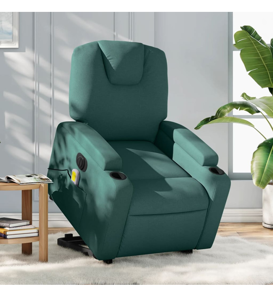 Fauteuil inclinable de massage électrique Vert foncé Tissu