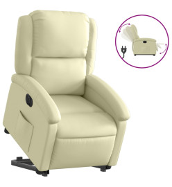 Fauteuil inclinable électrique crème cuir véritable