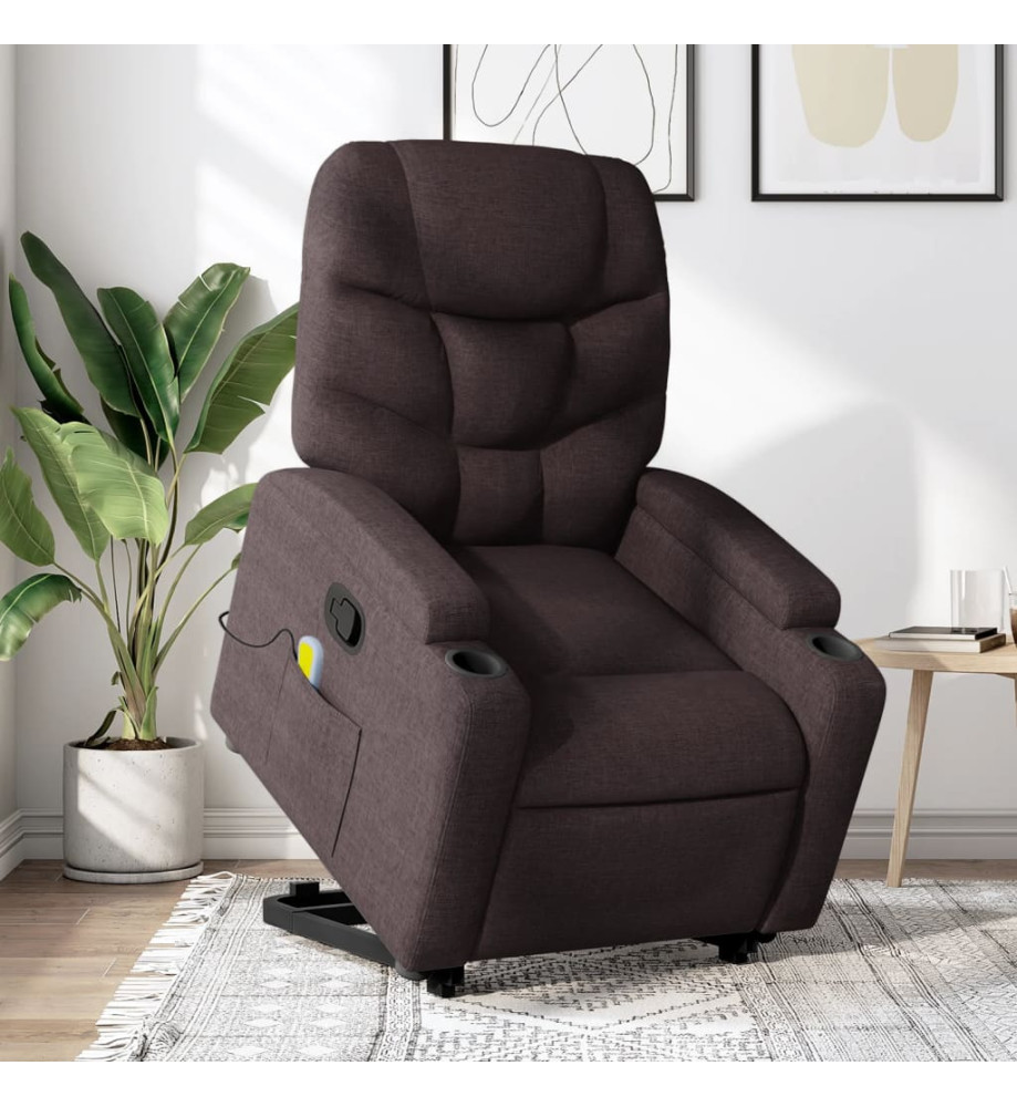 Fauteuil inclinable de massage Marron foncé Tissu