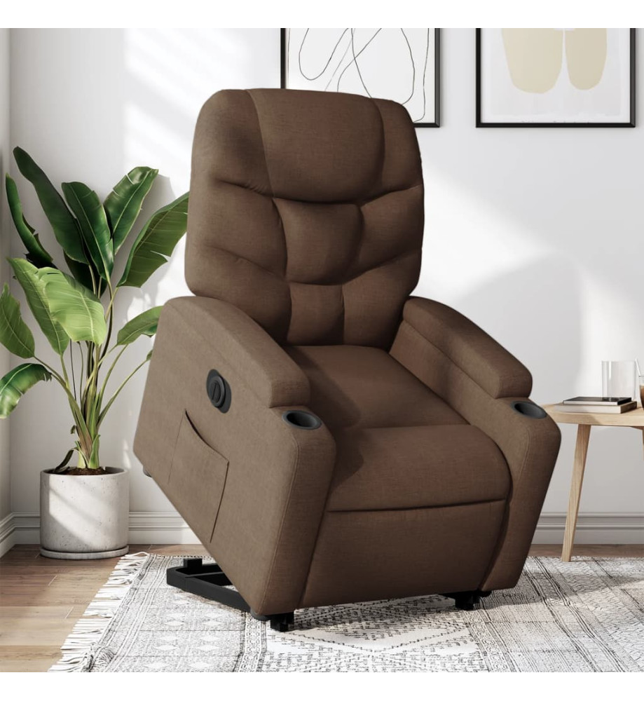 Fauteuil inclinable électrique marron tissu