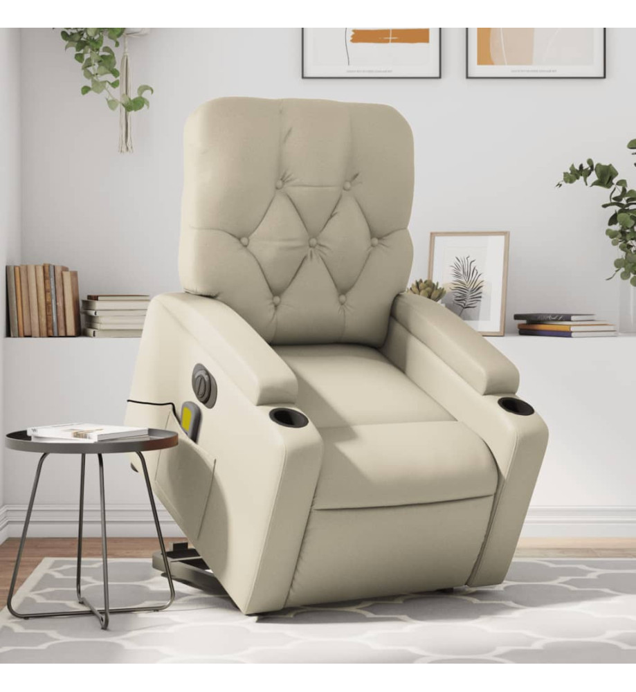 Fauteuil inclinable de massage électrique crème similicuir