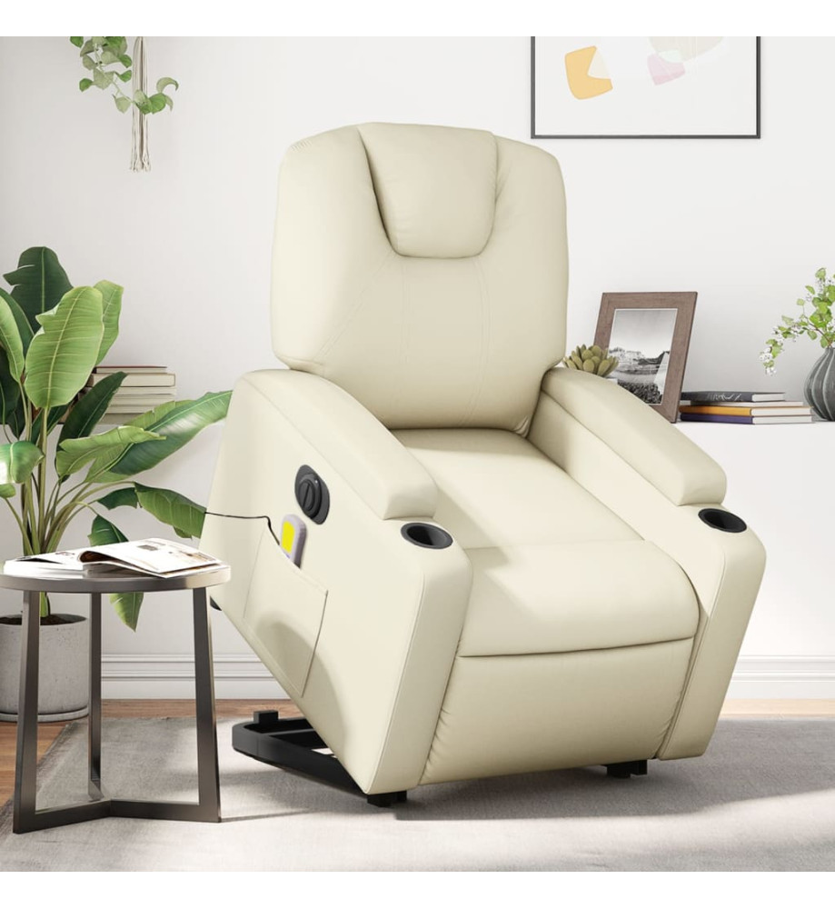 Fauteuil inclinable de massage électrique crème similicuir