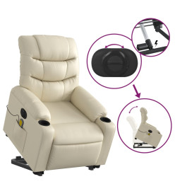 Fauteuil inclinable de massage électrique crème similicuir