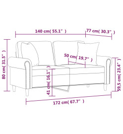 Canapé 2 places avec oreillers bordeaux 140 cm similicuir