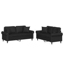 Ensemble de canapés 2 pcs avec coussins noir similicuir