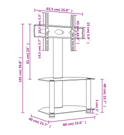 Meuble TV d'angle 2 niveaux pour 32-70 pouces noir argenté