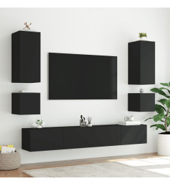 Meuble TV mural 6 pcs avec lumières LED noir