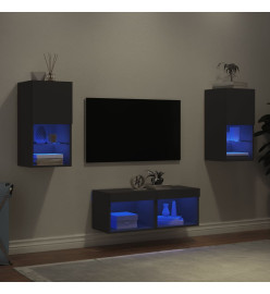 Meuble TV mural 4 pcs avec lumières LED noir