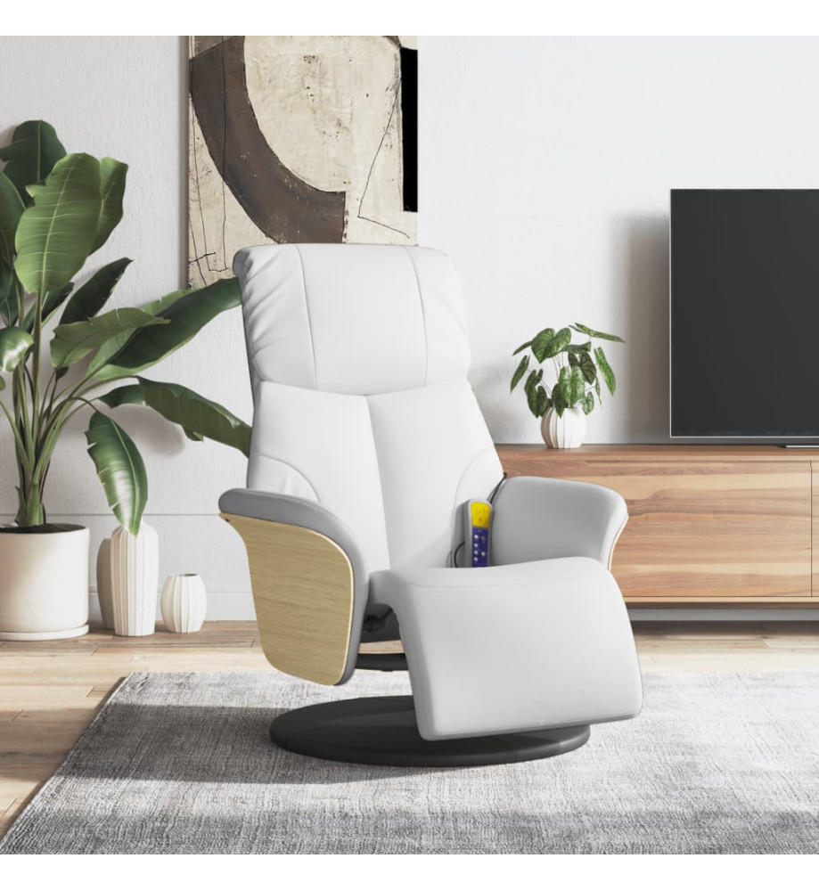 Fauteuil inclinable de massage repose-pieds blanc similicuir