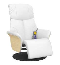 Fauteuil inclinable de massage repose-pieds blanc similicuir