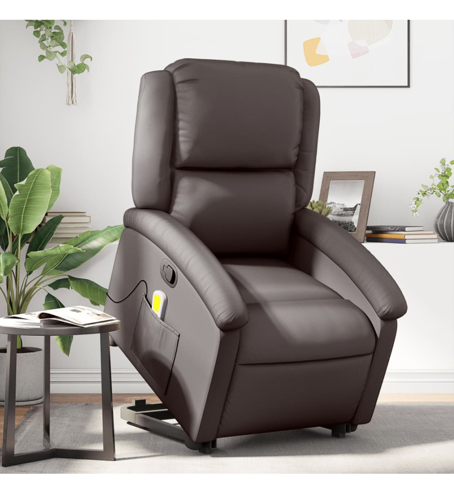 Fauteuil inclinable de massage marron foncé cuir véritable