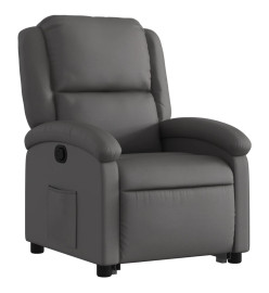 Fauteuil inclinable gris cuir véritable