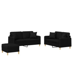 Ensemble de canapés 3 pcs avec coussins noir tissu