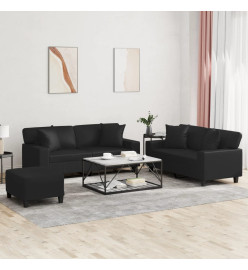 Ensemble de canapés 3 pcs avec coussins noir similicuir