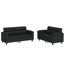 Ensemble de canapés 2 pcs avec coussins Noir Similicuir