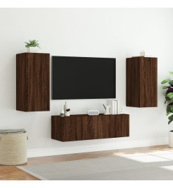 Meuble TV mural 3 pcs avec lumières LED chêne marron