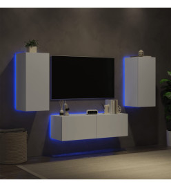 Meuble TV mural 3 pcs avec lumières LED blanc