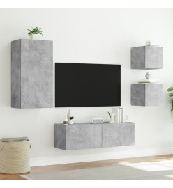 Meuble TV mural 4 pcs avec lumières LED gris béton