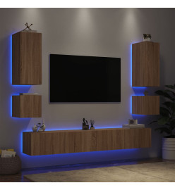 Meuble TV mural 6 pcs avec lumières LED chêne sonoma