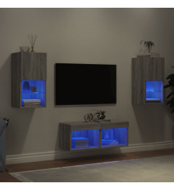 Meuble TV mural 4 pcs avec lumières LED sonoma gris