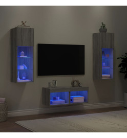 Meuble TV mural 4 pcs avec lumières LED sonoma gris