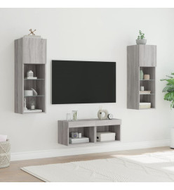 Meuble TV mural 4 pcs avec lumières LED sonoma gris