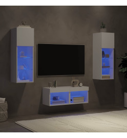 Meuble TV mural 4 pcs avec lumières LED blanc