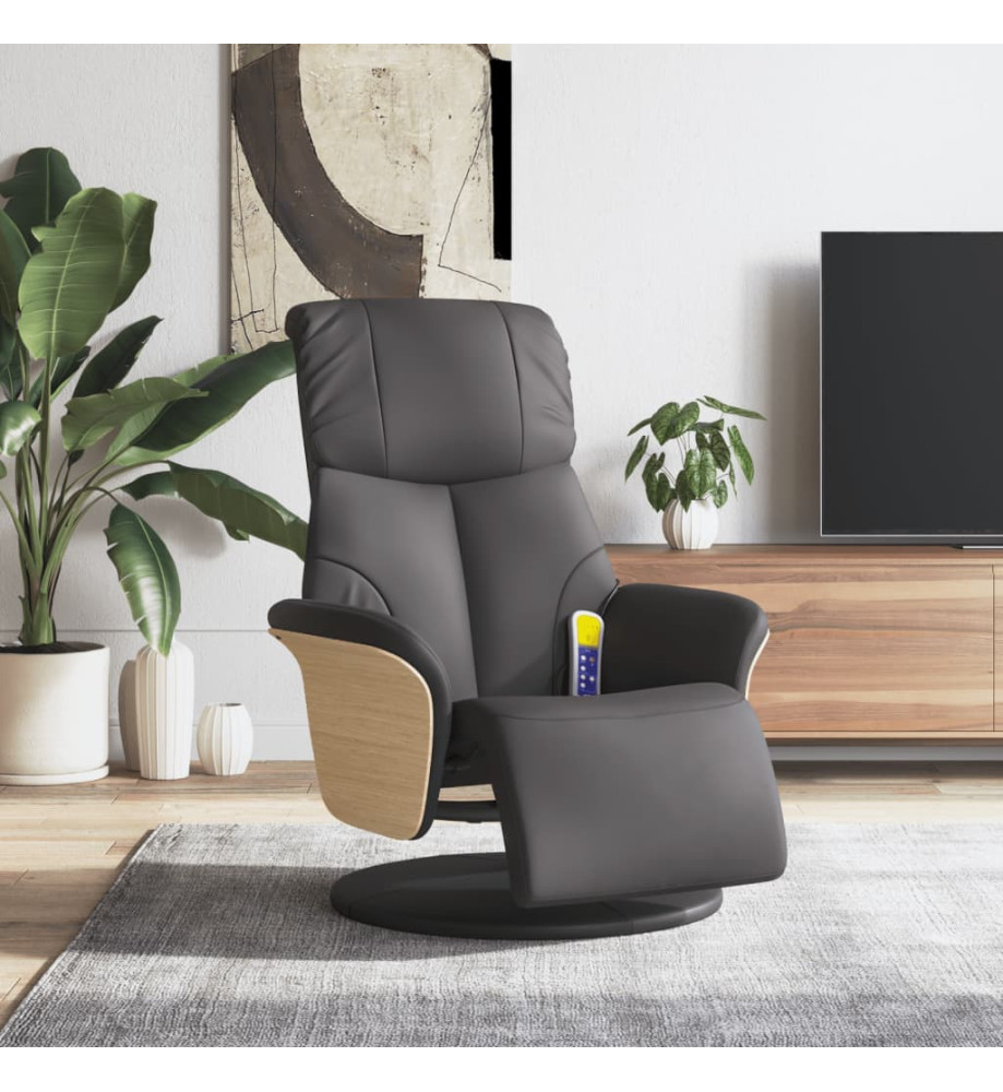 Fauteuil inclinable de massage repose-pieds gris similicuir