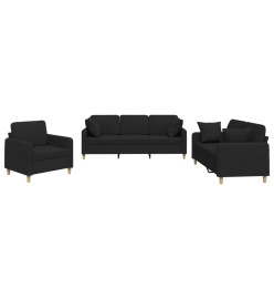 Ensemble de canapés 3 pcs avec coussins noir tissu