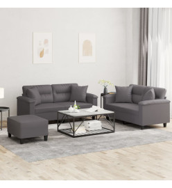 Ensemble de canapés 3 pcs avec coussins gris similicuir