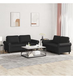 Ensemble de canapés 2 pcs avec coussins Noir Similicuir