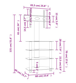 Meuble TV d'angle 4 niveaux pour 32-70 pouces noir et argenté