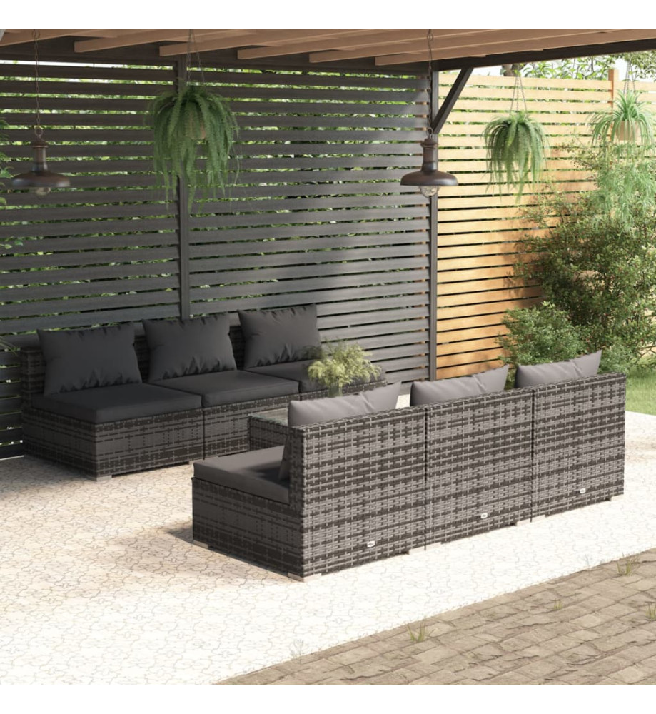 Salon de jardin 7 pcs avec coussins résine tressée gris Salon de jardin 7 pcs avec coussins résine tressée gris