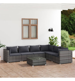 Salon de jardin 7 pcs avec coussins Résine tressée Gris