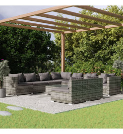 Salon de jardin 10 pcs avec coussins Gris Résine tressée
