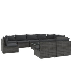 Salon de jardin 10 pcs avec coussins Résine tressée Gris