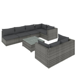 Salon de jardin 8 pcs avec coussins Gris Résine tressée