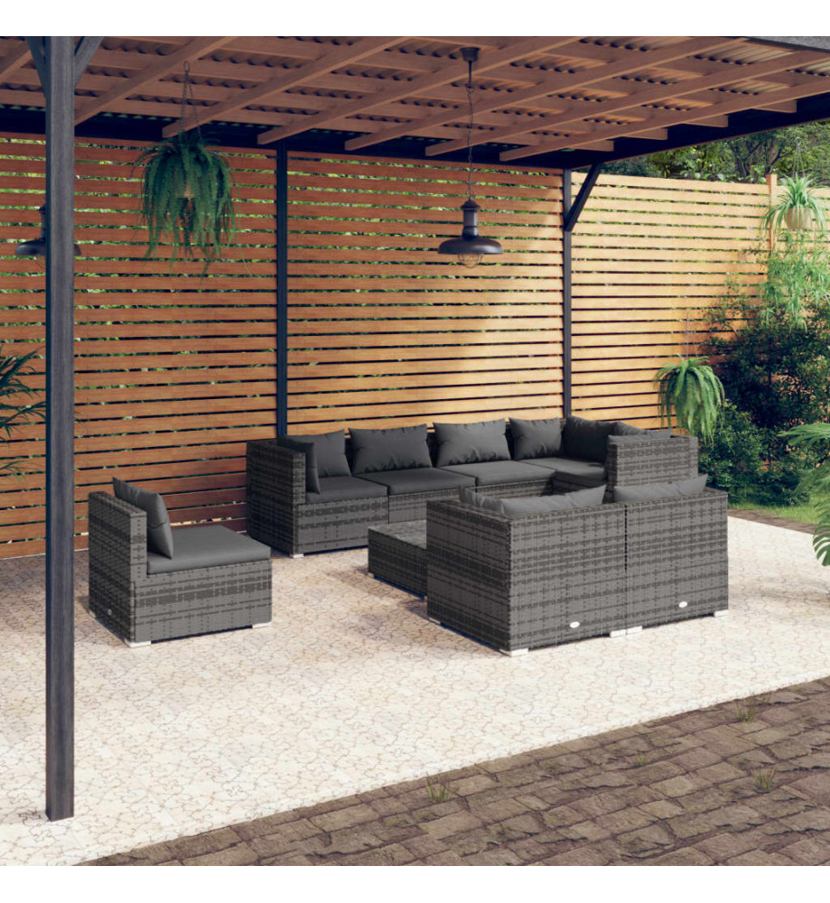 Salon de jardin 9 pcs avec coussins Résine tressée Gris Salon de jardin 9 pcs avec coussins Résine tressée Gris